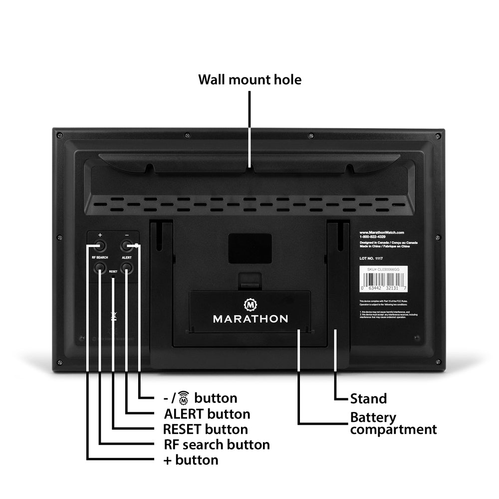 Self-Setting Full Calendar Clock with Extra Large Digits Indoor and Outdoor Temperature - Black