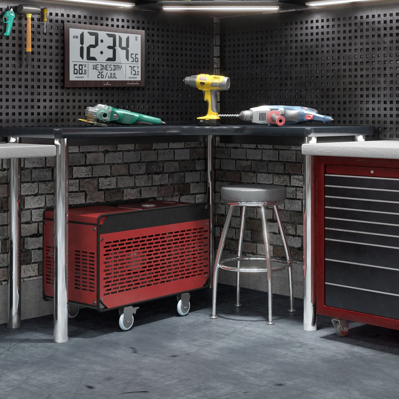 Slim Atomic Full Calendar Clock with Extra Large Digits and Indoor/Outdoor Temperature - marathonwatch