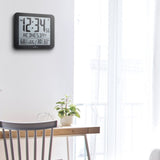 Slim Self-Setting Wall Clock with Full Calendar Display, Temperature & Humidity image