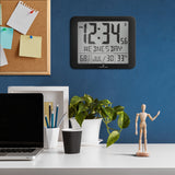 Slim Self-Setting Wall Clock with Full Calendar Display, Temperature & Humidity image