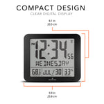 Slim Self-Setting Wall Clock with Full Calendar Display, Temperature & Humidity