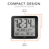 Slim Self-Setting Wall Clock with Full Calendar Display, Temperature & Humidity image