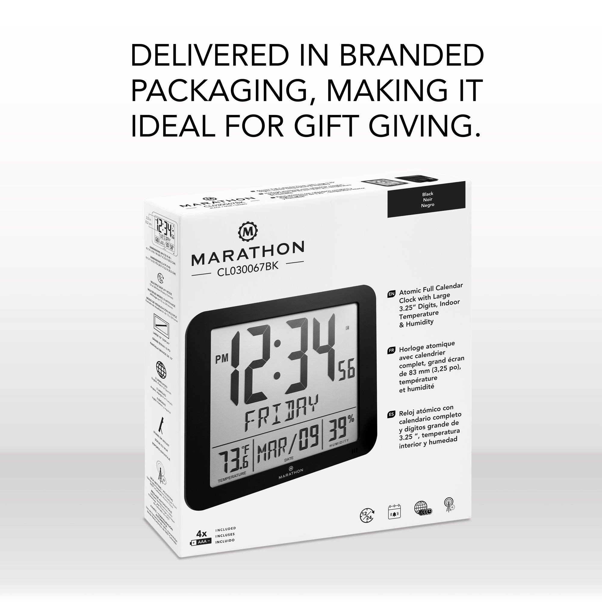 Slim Self-Setting Wall Clock with Full Calendar Display, Temperature & Humidity