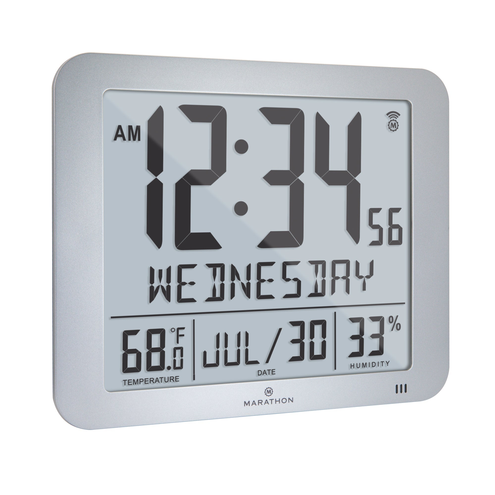 Slim Self-Setting Wall Clock with Full Calendar Display, Temperature & Humidity