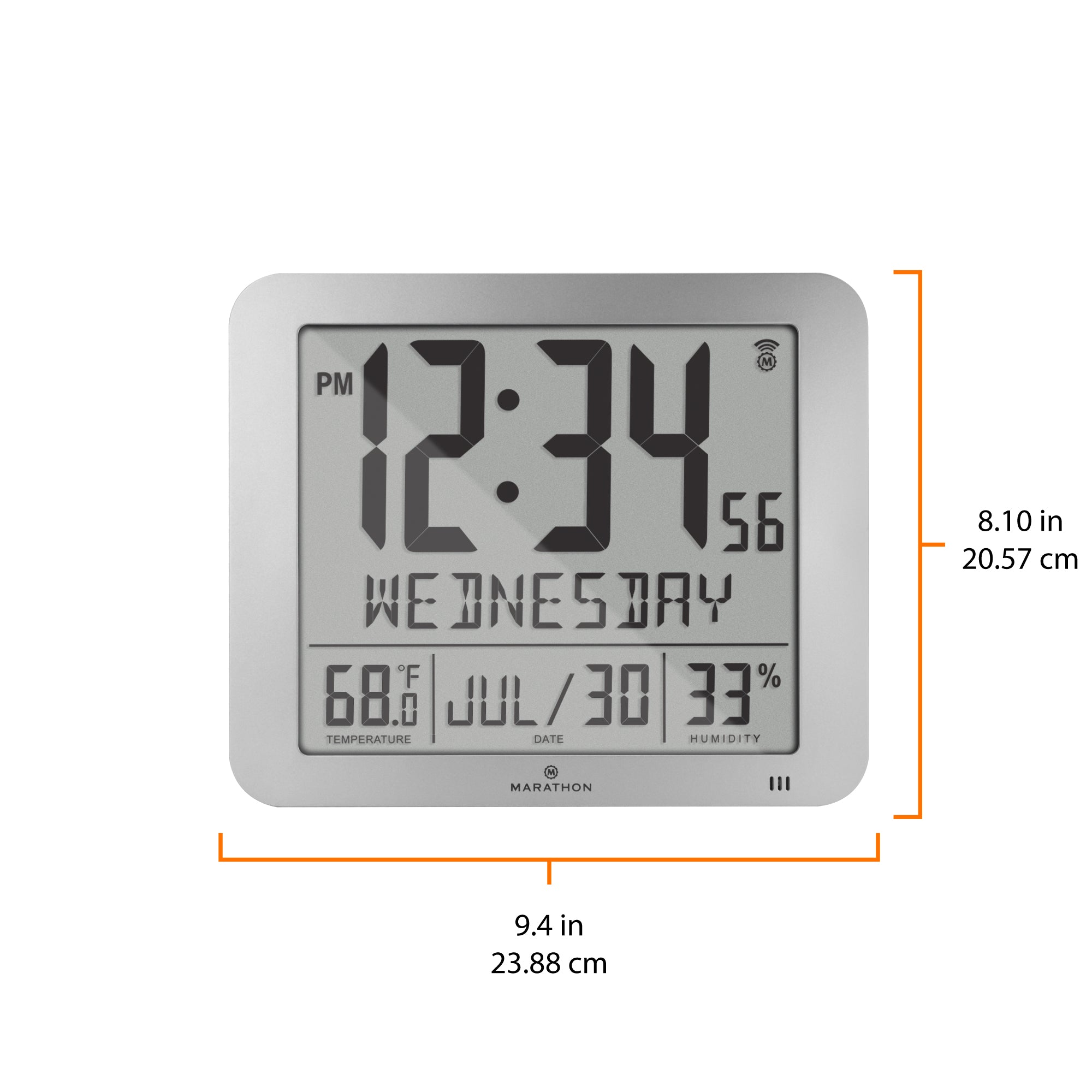 Slim Self-Setting Wall Clock with Full Calendar Display, Temperature & Humidity