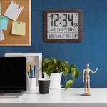 Slim Self-Setting Wall Clock with Full Calendar Display, Temperature & Humidity