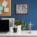 Slim Self-Setting Wall Clock with Full Calendar Display, Temperature & Humidity image