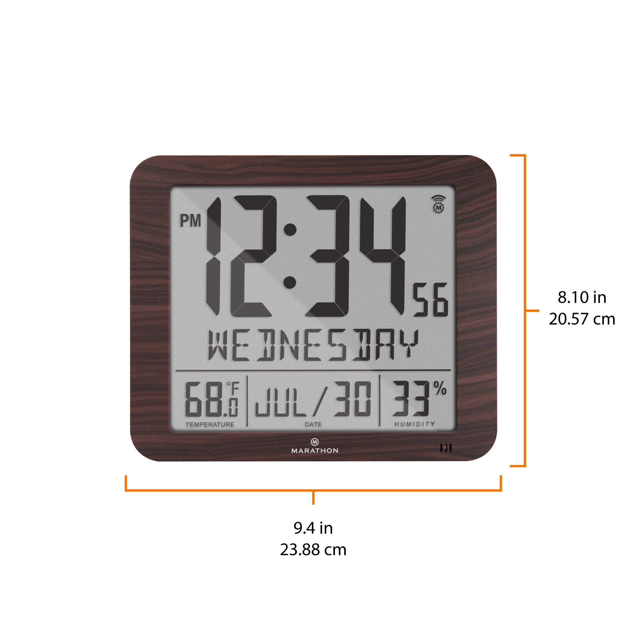 Slim Self-Setting Wall Clock with Full Calendar Display, Temperature & Humidity