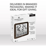 Slim Self-Setting Wall Clock with Full Calendar Display, Temperature & Humidity image