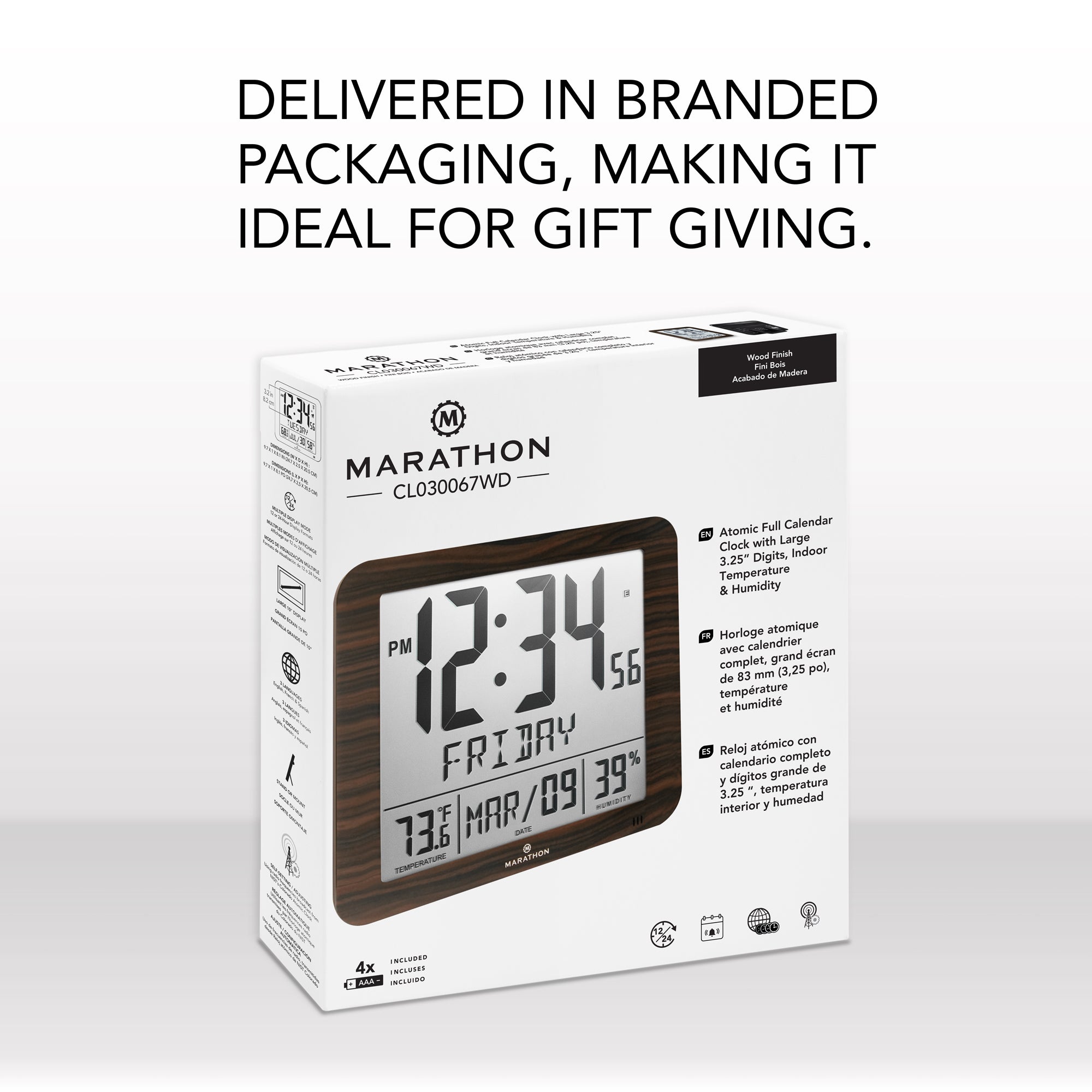 Slim Self-Setting Wall Clock with Full Calendar Display, Temperature & Humidity