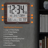 Slim Self-Setting Wall Clock with Full Calendar Display, Temperature & Humidity image
