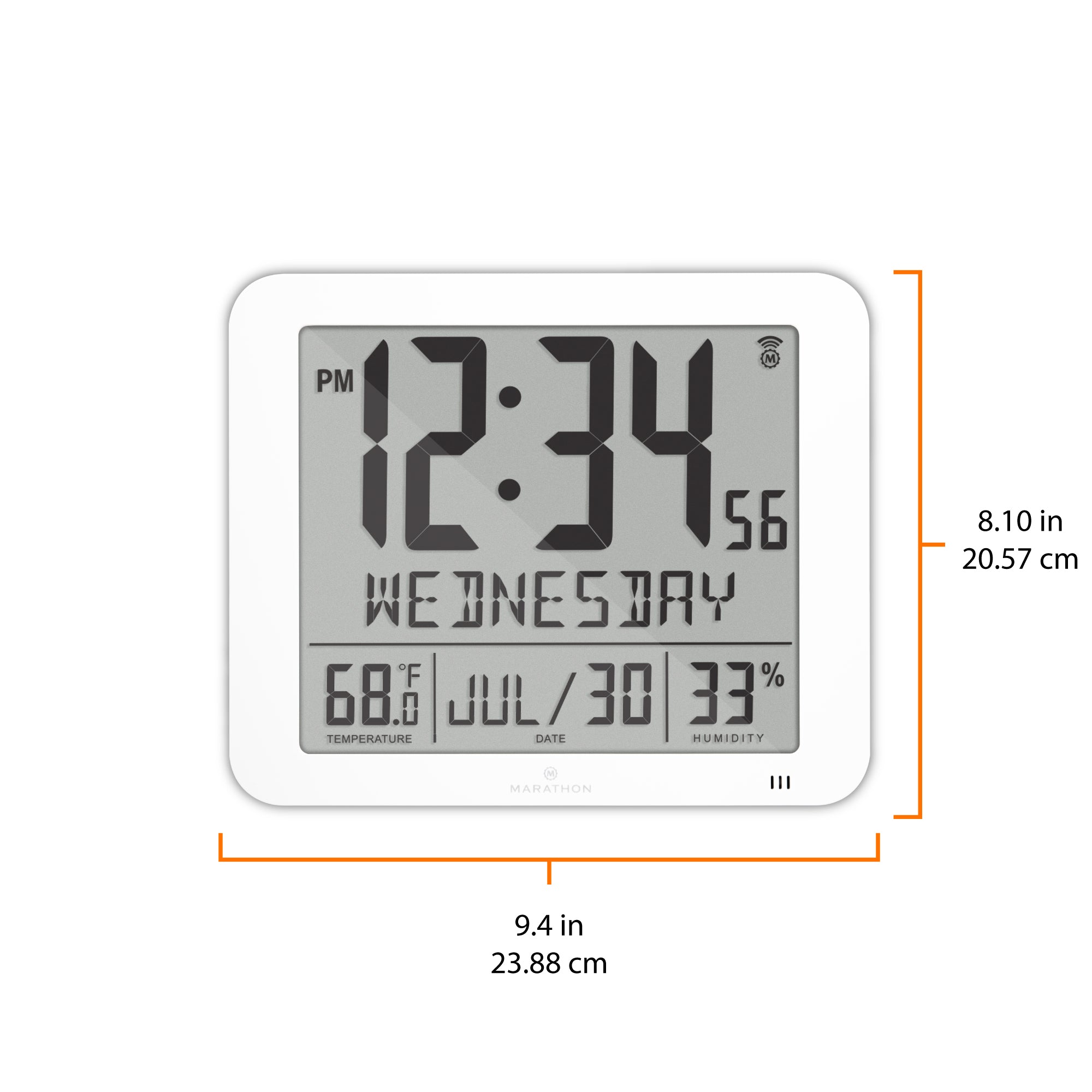 Slim Self-Setting Wall Clock with Full Calendar Display, Temperature & Humidity