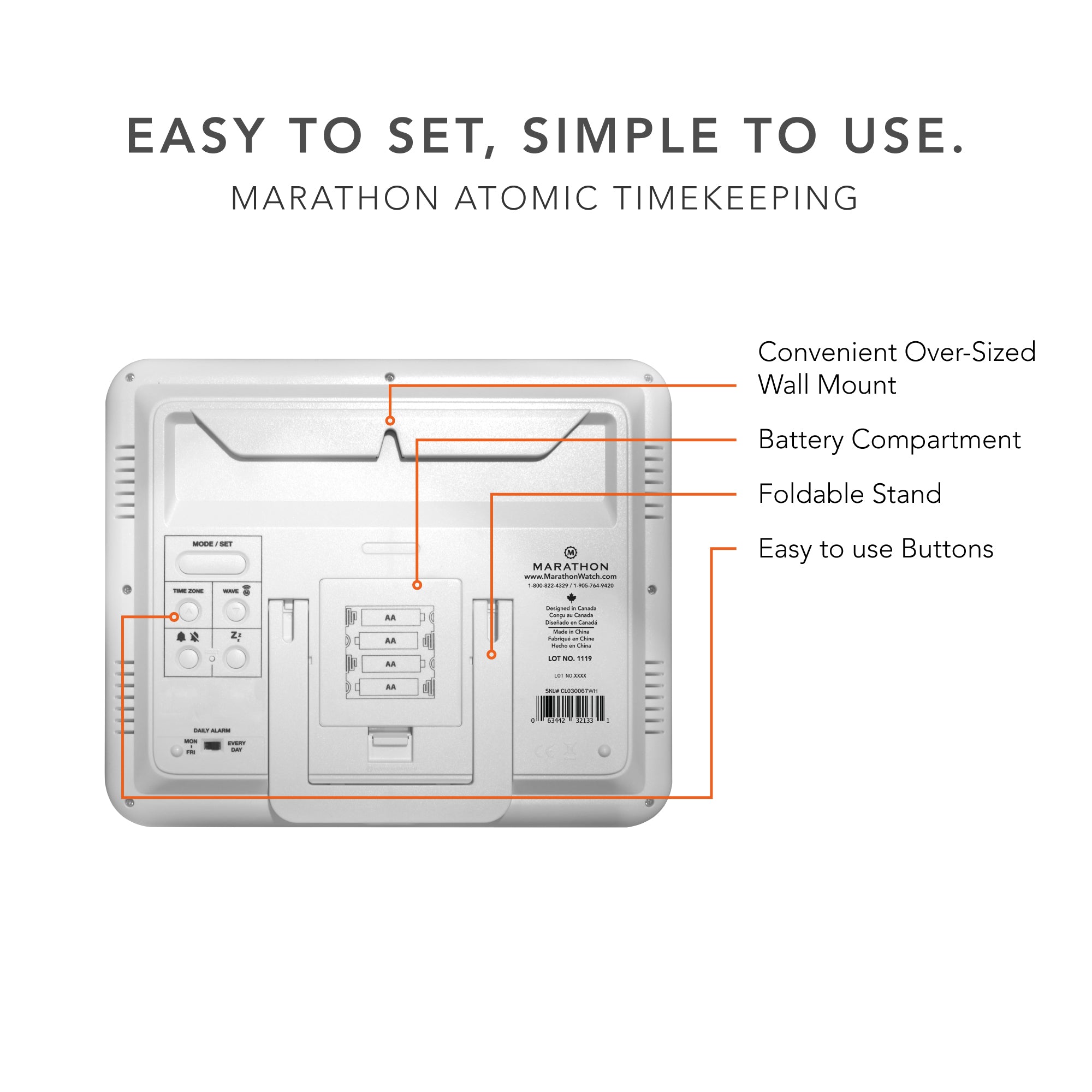 Slim Self-Setting Wall Clock with Full Calendar Display, Temperature & Humidity