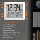Slim Self-Setting Wall Clock with Full Calendar Display, Temperature & Humidity image
