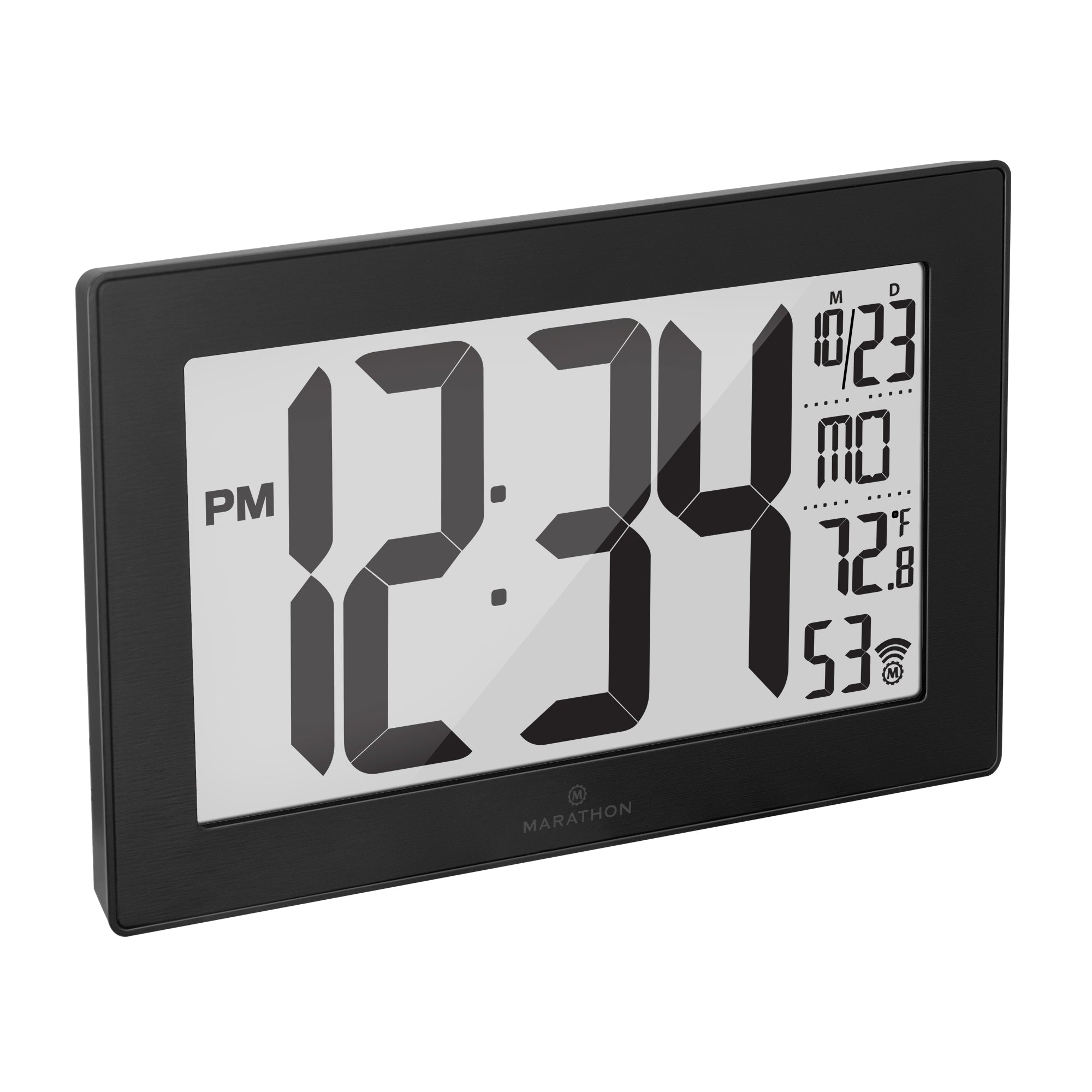 Self-Setting, Self-Adjusting, Wall Clock w/ Stand & 8 Time Zones - Black/Black Stainless Steel image