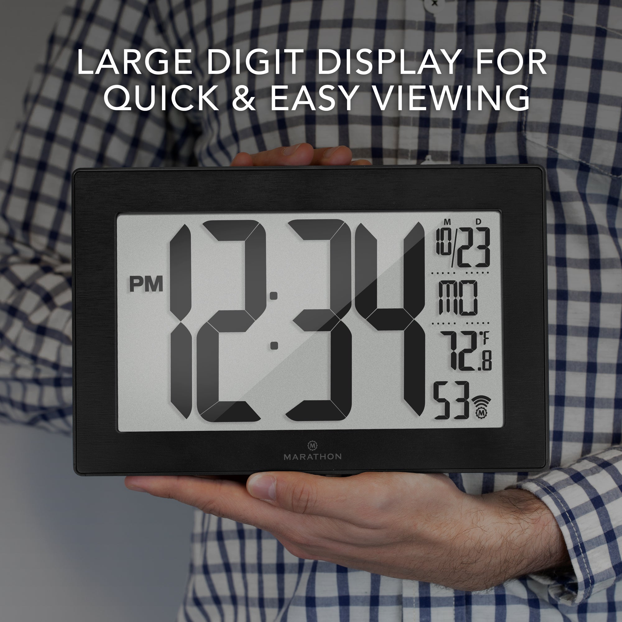 Self-Setting, Self-Adjusting, Wall Clock w/ Stand & 8 Time Zones - Black/Black Stainless Steel image