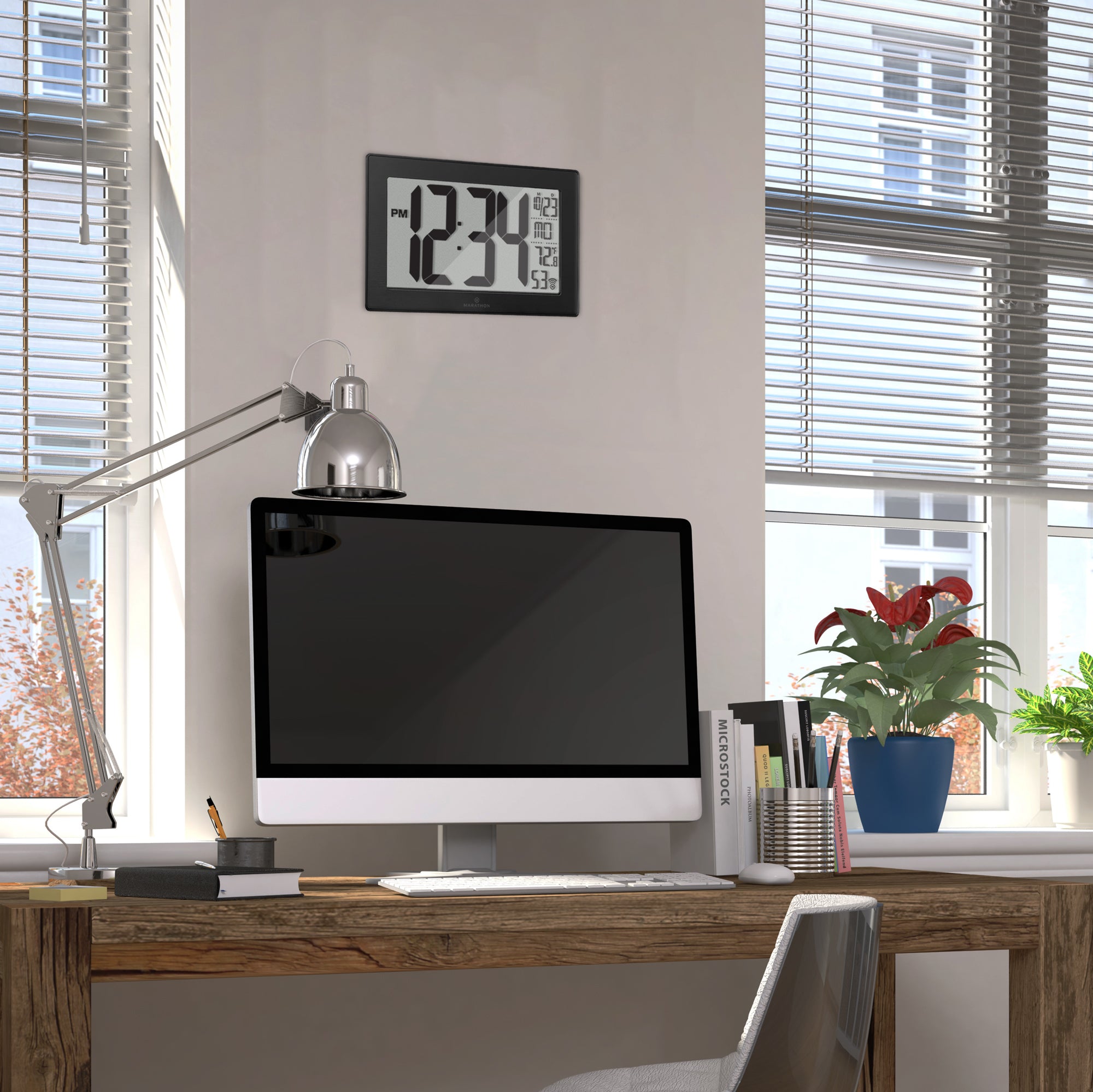 Self-Setting, Self-Adjusting, Wall Clock w/ Stand & 8 Time Zones - Black/Black Stainless Steel image