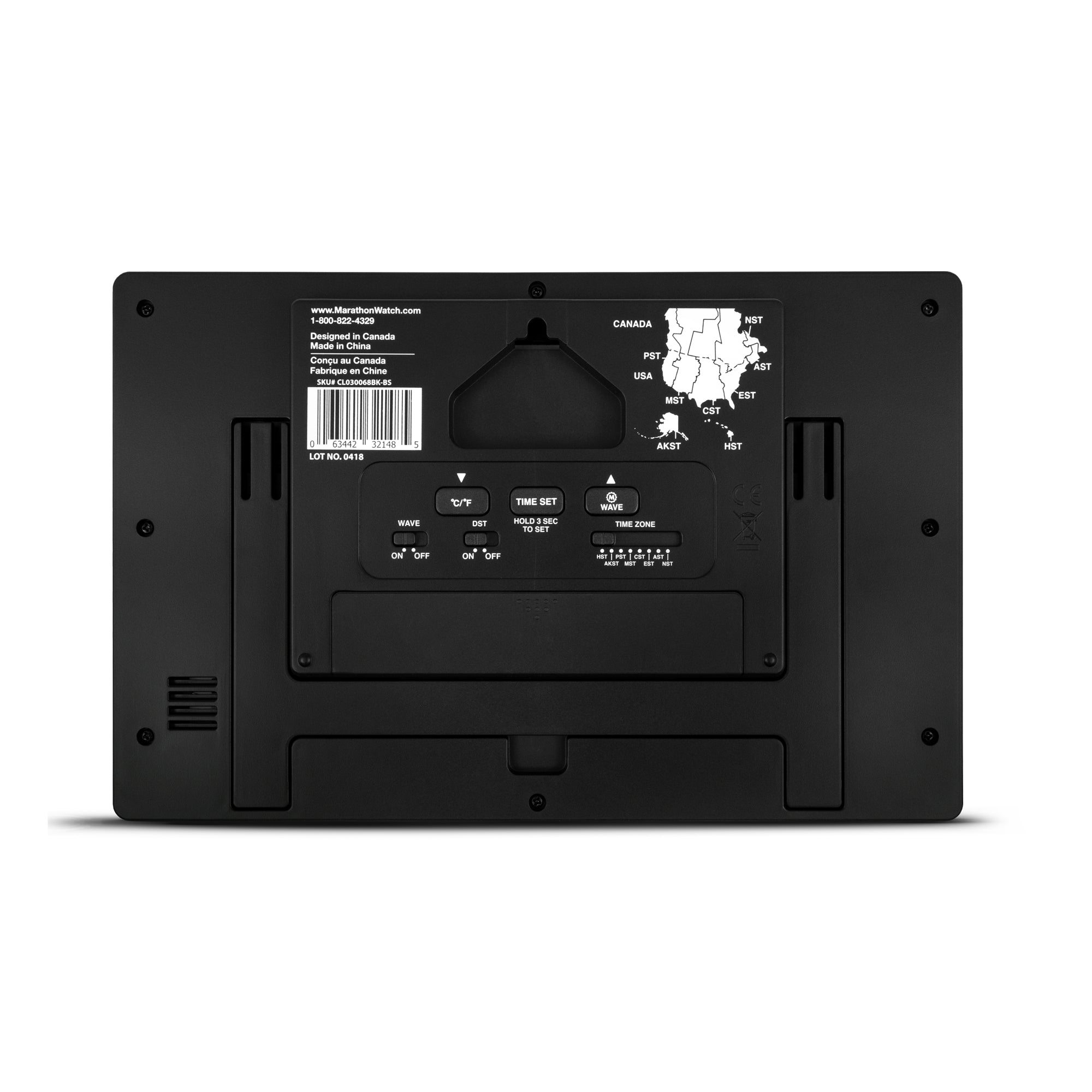 Self-Setting, Self-Adjusting, Wall Clock w/ Stand & 8 Time Zones - Black/Black Stainless Steel image