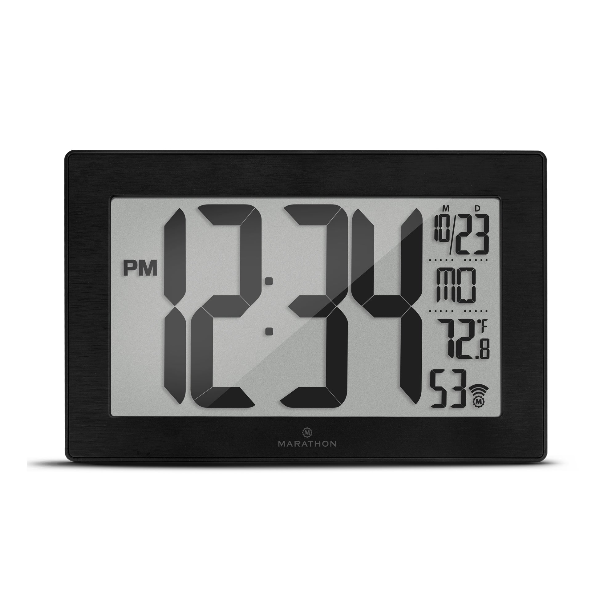 Self-Setting, Self-Adjusting, Wall Clock w/ Stand & 8 Time Zones - Black/Black Stainless Steel image
