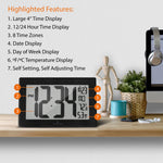 Self-Setting, Self-Adjusting, Wall Clock w/ Stand & 8 Time Zones - Black/Black Stainless Steel image