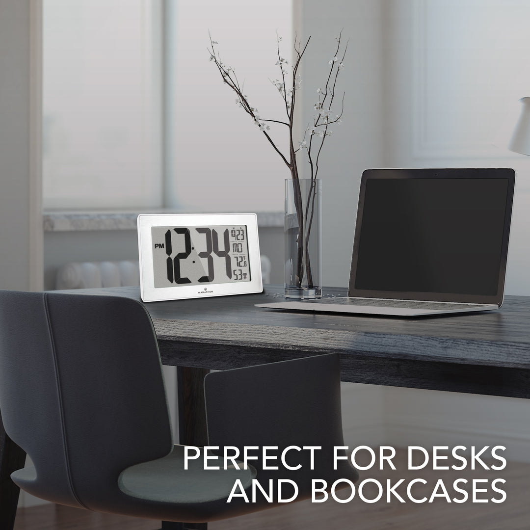 Self-Setting, Self-Adjusting, Wall Clock w/ Stand & 8 Time Zones - Whi ...