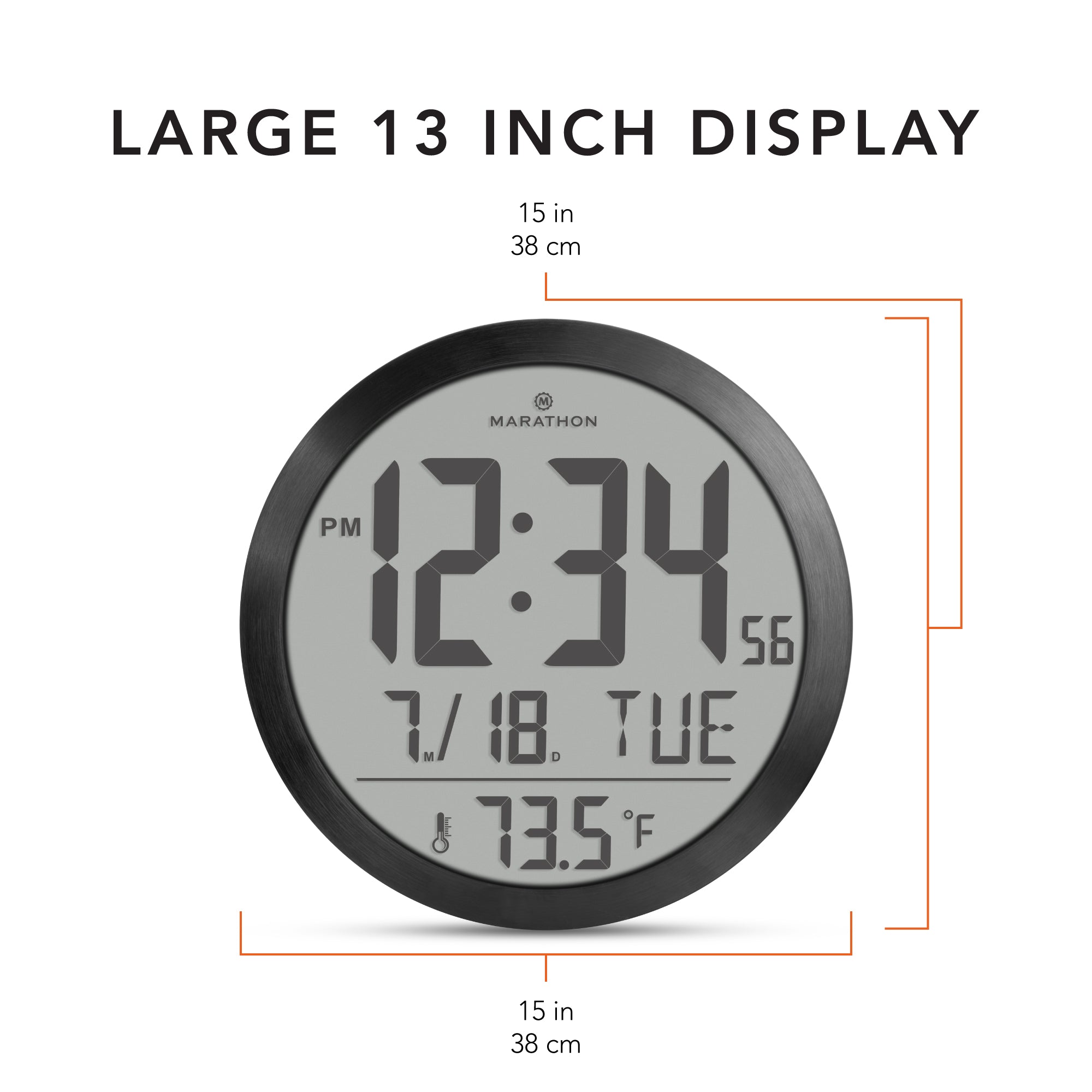 15 Inch Round Digital Wall Clock - Black – Marathon Watch