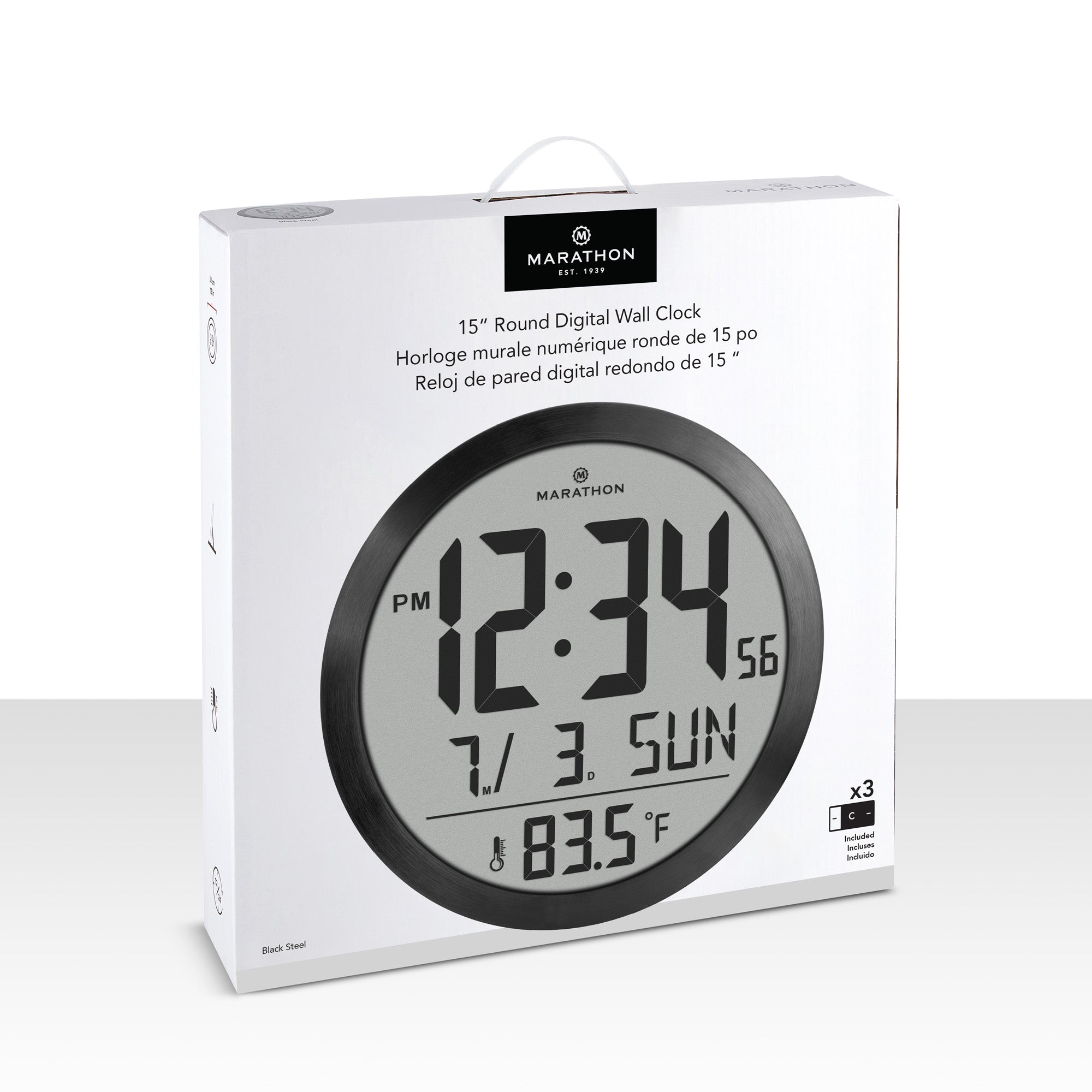 15 Inch Round Digital Wall Clock - Black – Marathon Watch