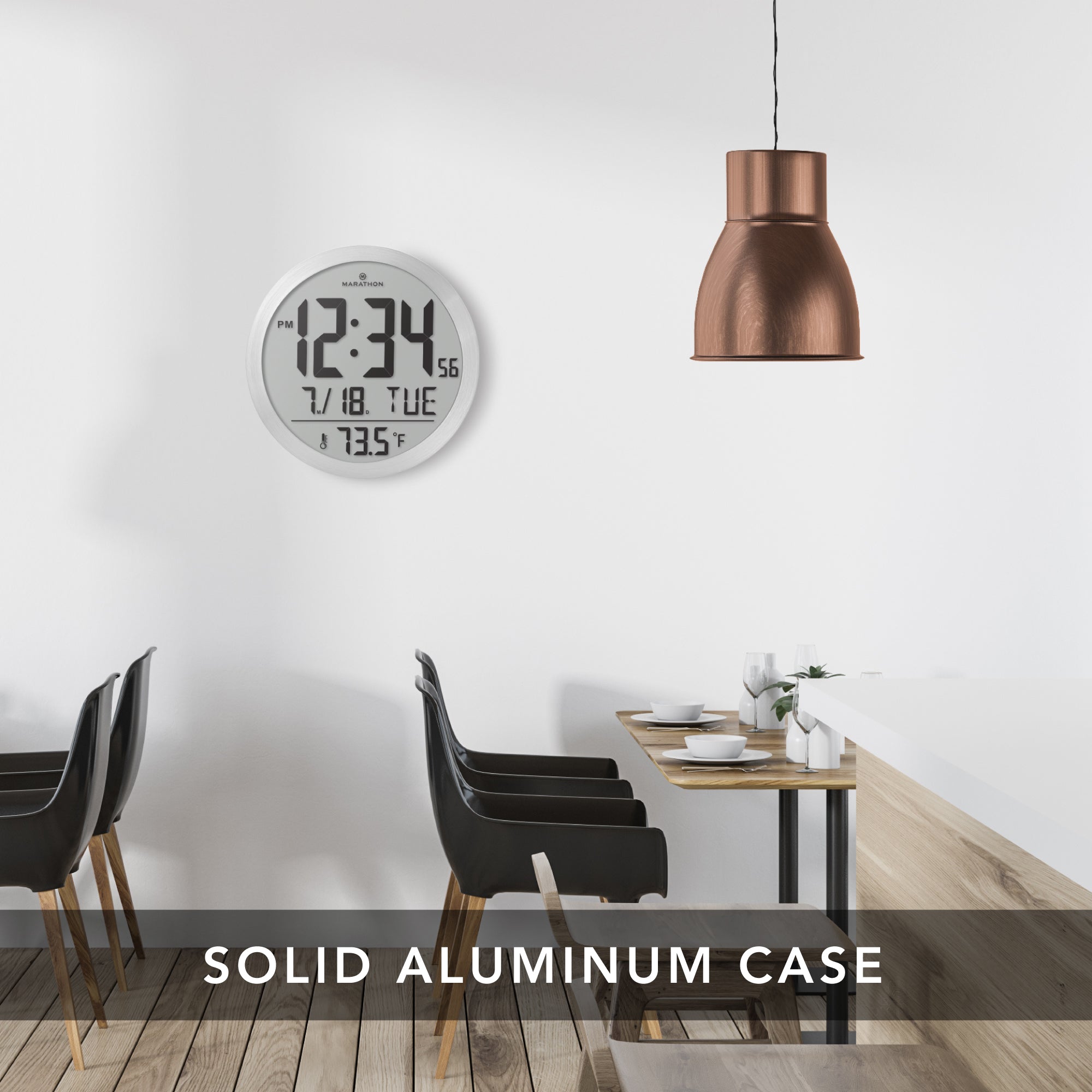 15 Inch Round Digital Wall Clock - Stainless Steel