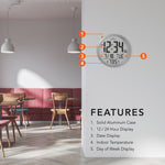 15 Inch Round Digital Wall Clock - Stainless Steel