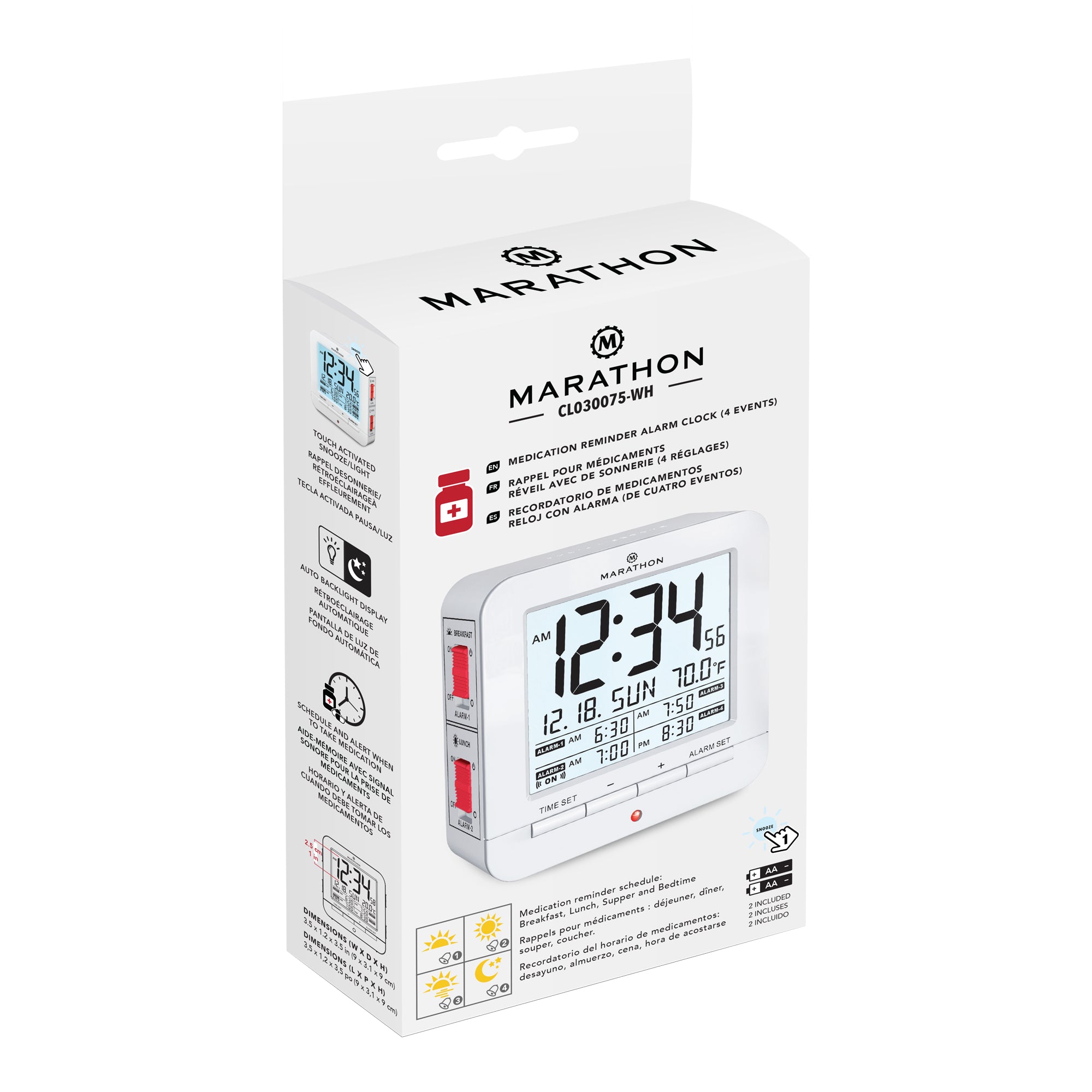 Reloj despertador con recordatorio de medicación