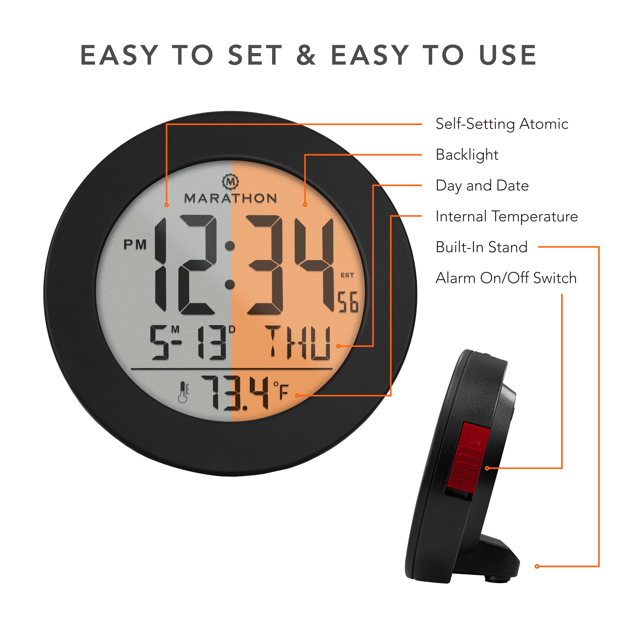 3.5 Inch Round Self-Setting Alarm Clock with Push-Button Backlight