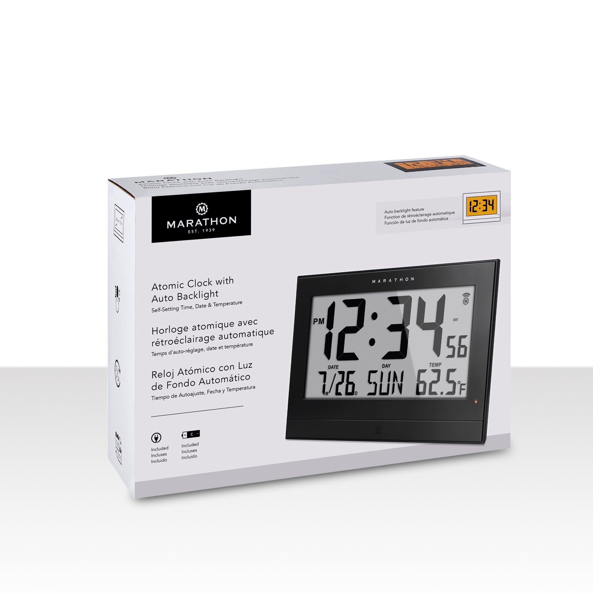 Self-Setting Clock with Auto Backlight and Power Adapter