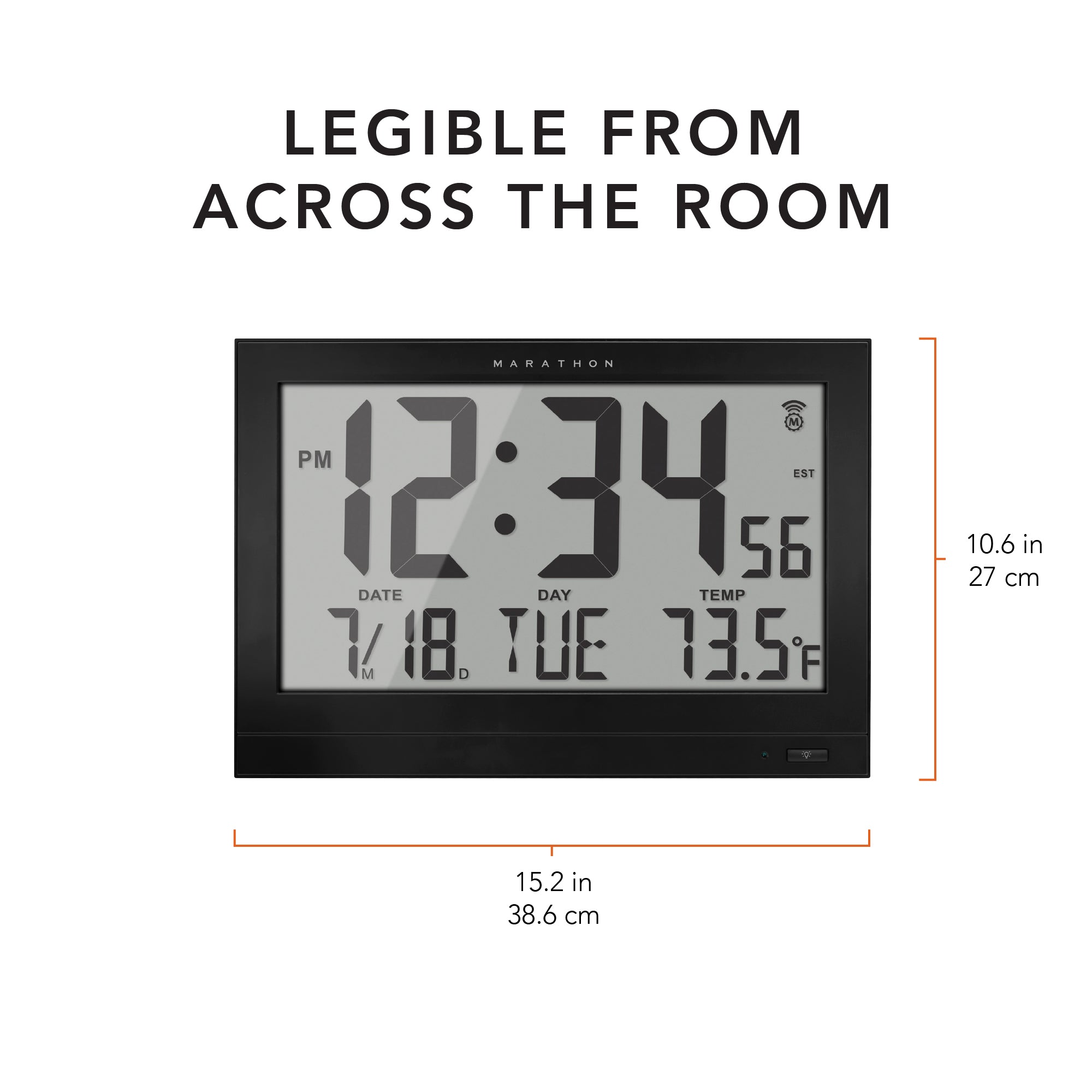 Jumbo Self-Setting Wall Clock with Auto Backlight and Power Adapter
