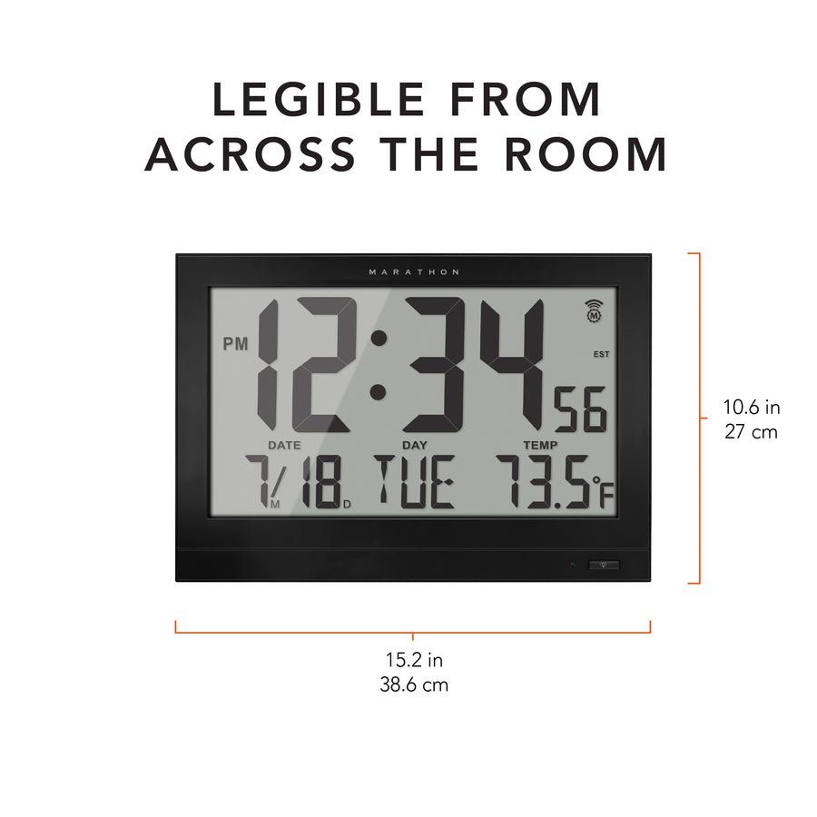 Jumbo Atomic Clock with Auto Backlight and Power Adapter Marathon Watch