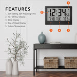 Jumbo Self-Setting Wall Clock with Auto Backlight and Power Adapter
