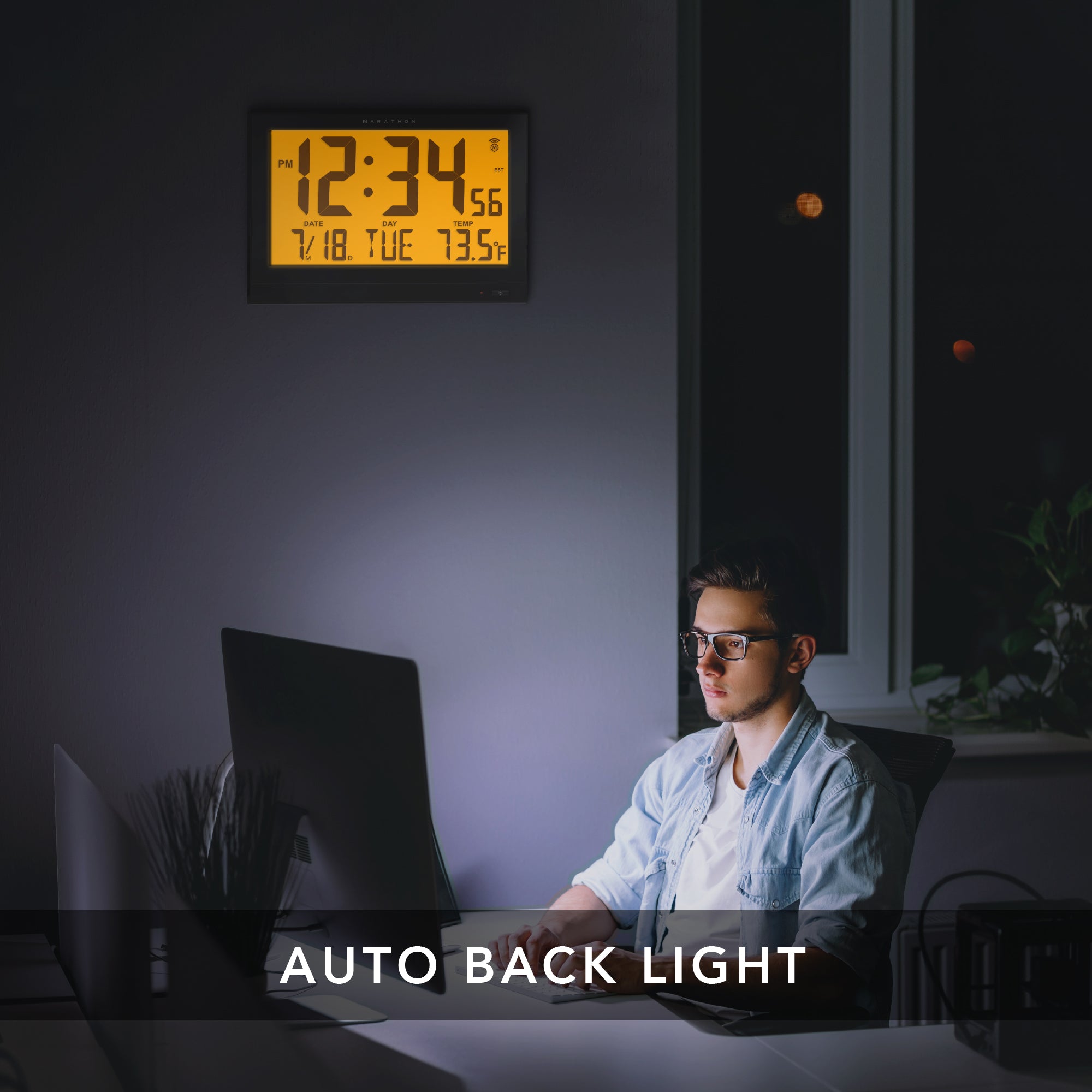 Jumbo Self-Setting Wall Clock with Auto Backlight and Power Adapter