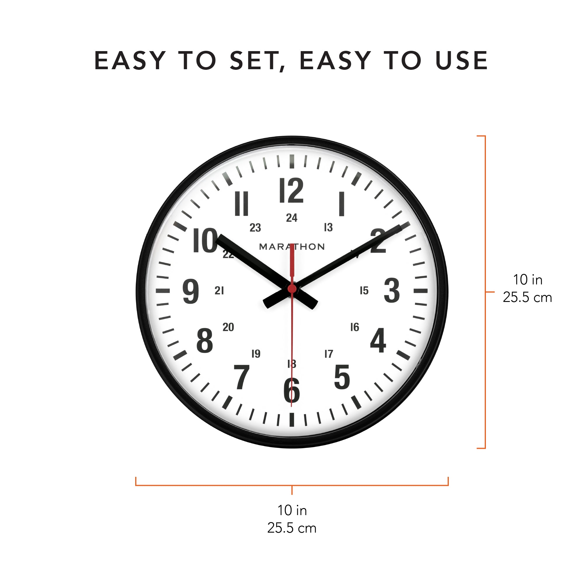 10 Inch Silent Continuous-Sweep Analog Wall Clock - Black