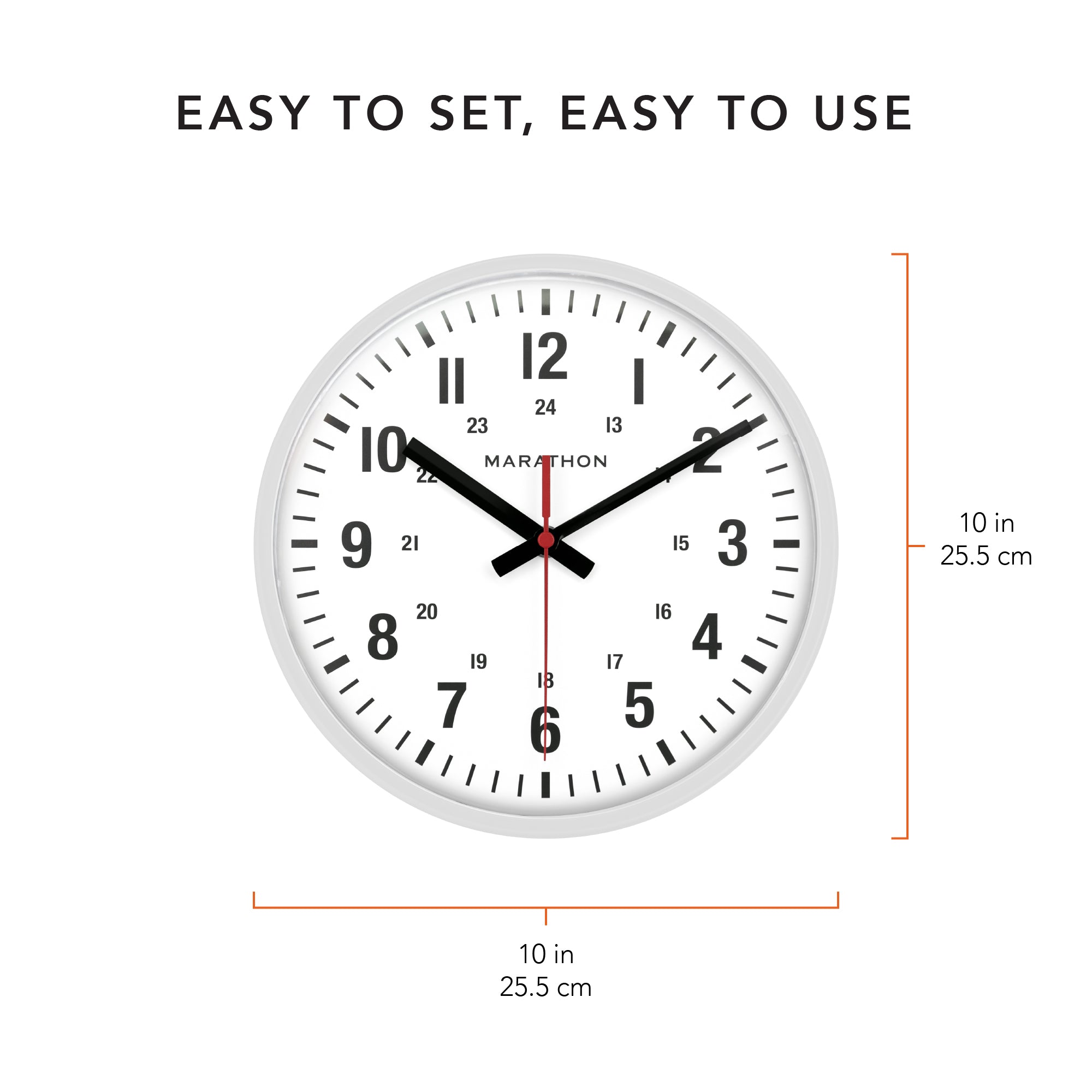 10 Inch Silent Continuous-Sweep Analog Wall Clock - White