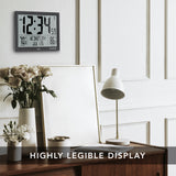 Self-Setting Full Calendar Clock with Extra Large Digits Indoor and Outdoor Temperature - Black image