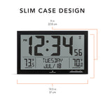 Self-Setting Full Calendar Clock with Extra Large Digits Indoor and Outdoor Temperature - Black