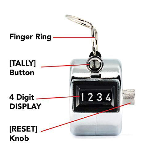 Chrome Handheld Tally Counter with Finger Ring for Sports, Warehouse, Laboratories, Factories and Offices - marathonwatch