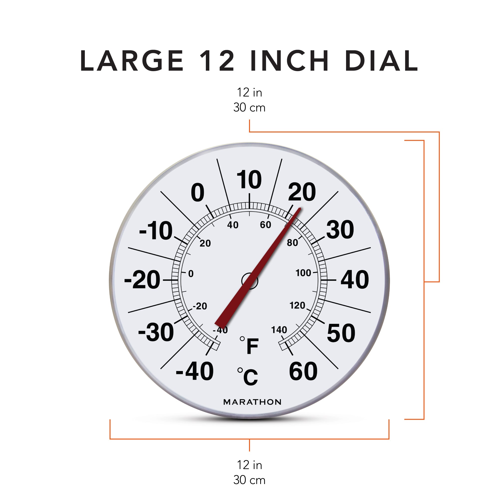 12''/30cm Large Outdoor Thermometer with Large Numbers Indoor
