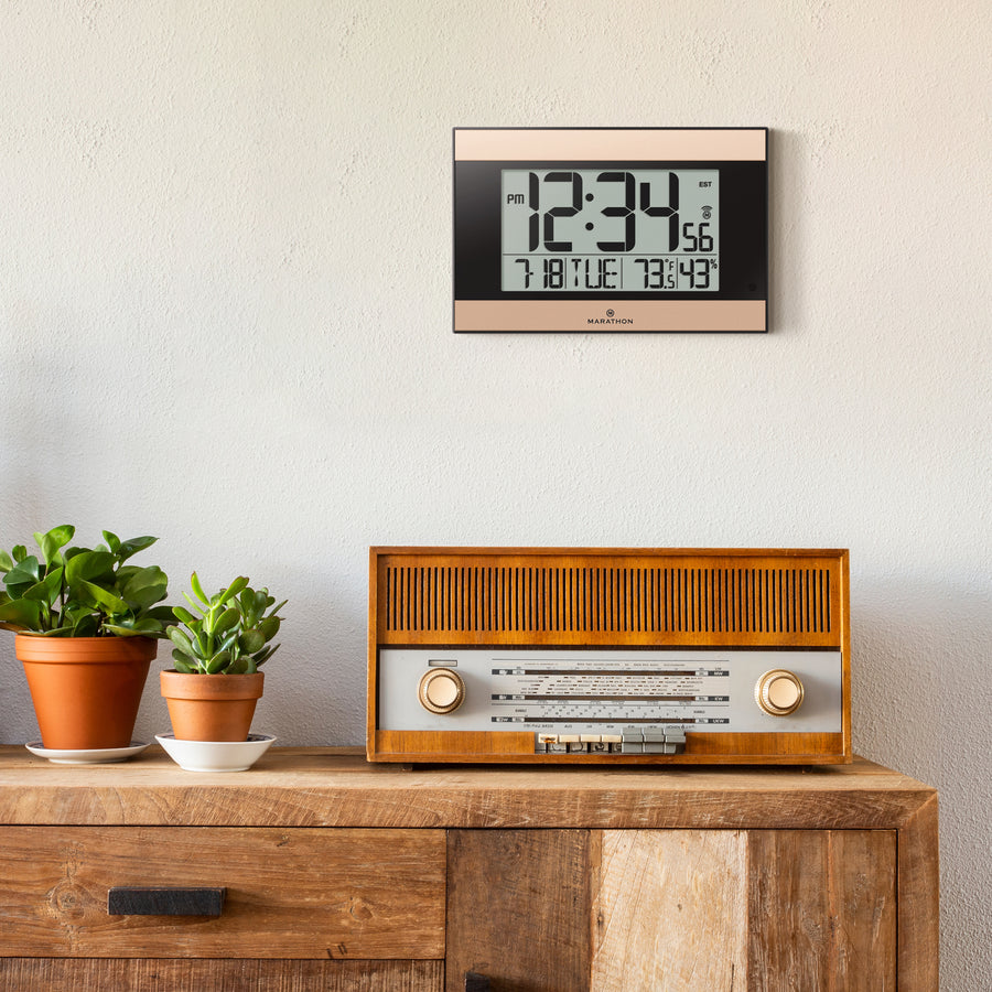 Atomic Digital Wall Clock with Auto Backlight Marathon Watch