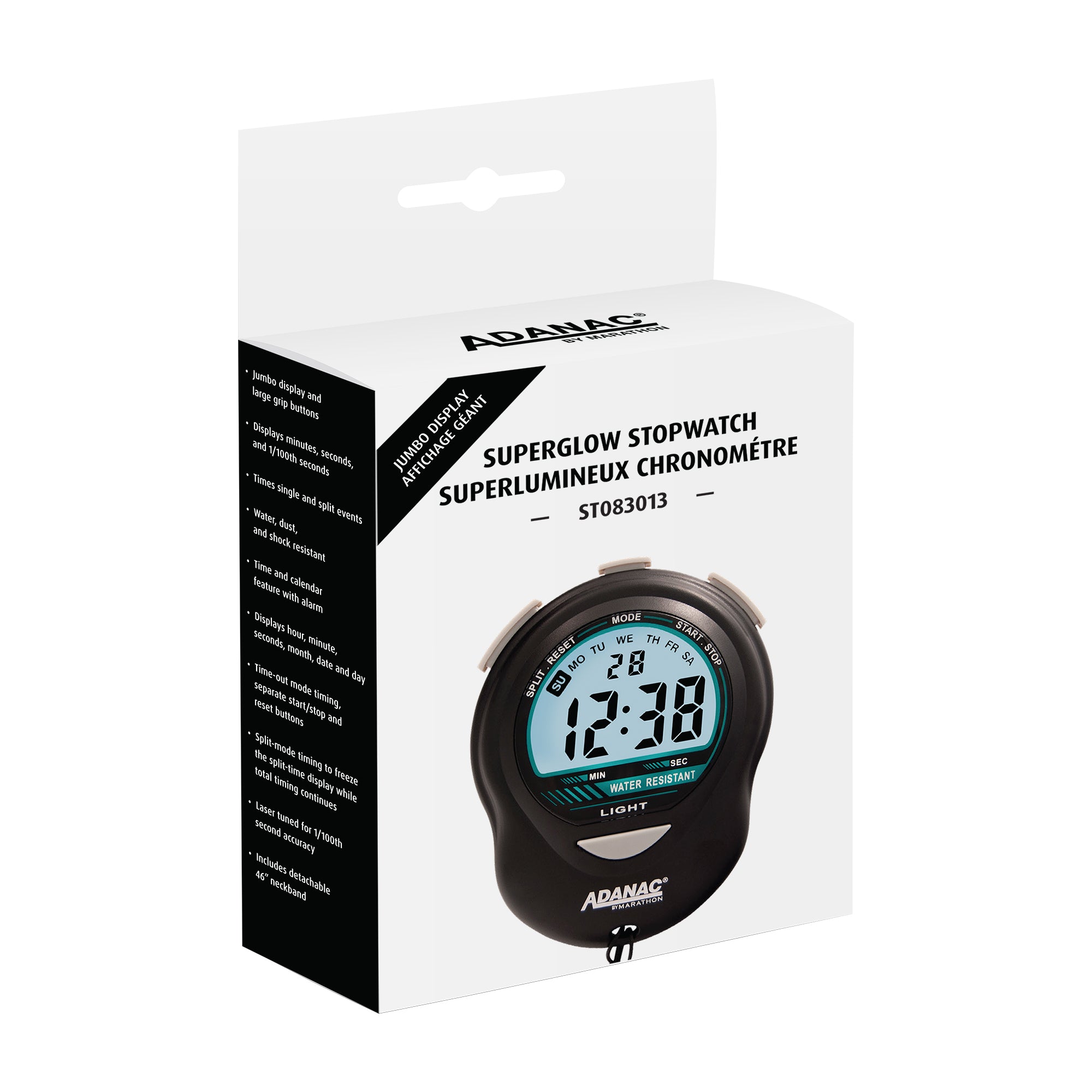 ADANAC Digital Glow Stopwatch Timer Black - Marathon Watch Company | ST083013-BK