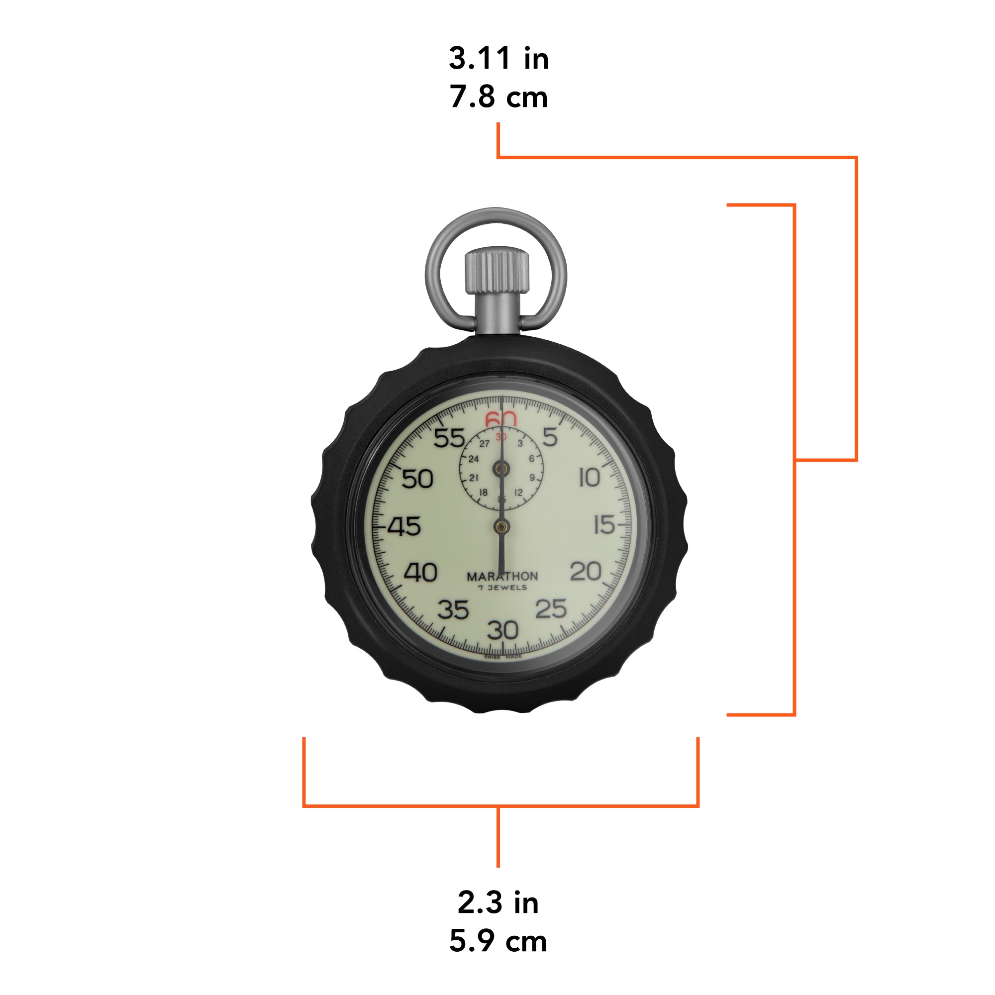 Mechanical Stopwatch: Single Action Glow in the Dark, (1/5 sec) 30 min Register image