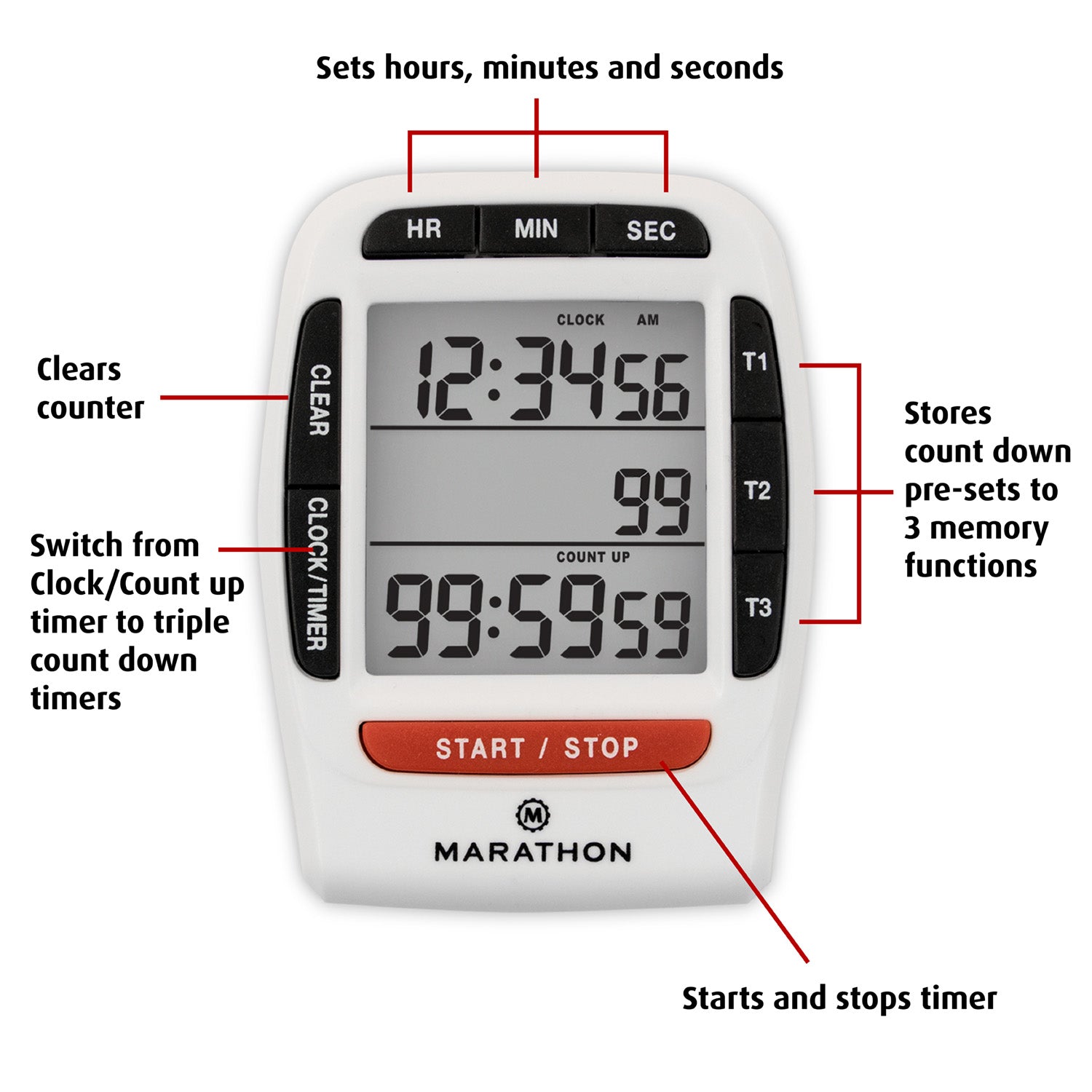 Triple Timer with Clock Function - marathonwatch