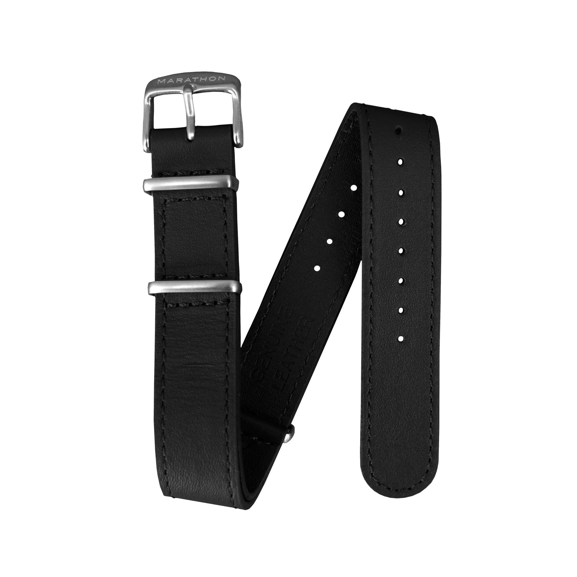 22mm Leather NATO Watch Band/Strap with Stainless Steel Square Buckle - marathonwatch